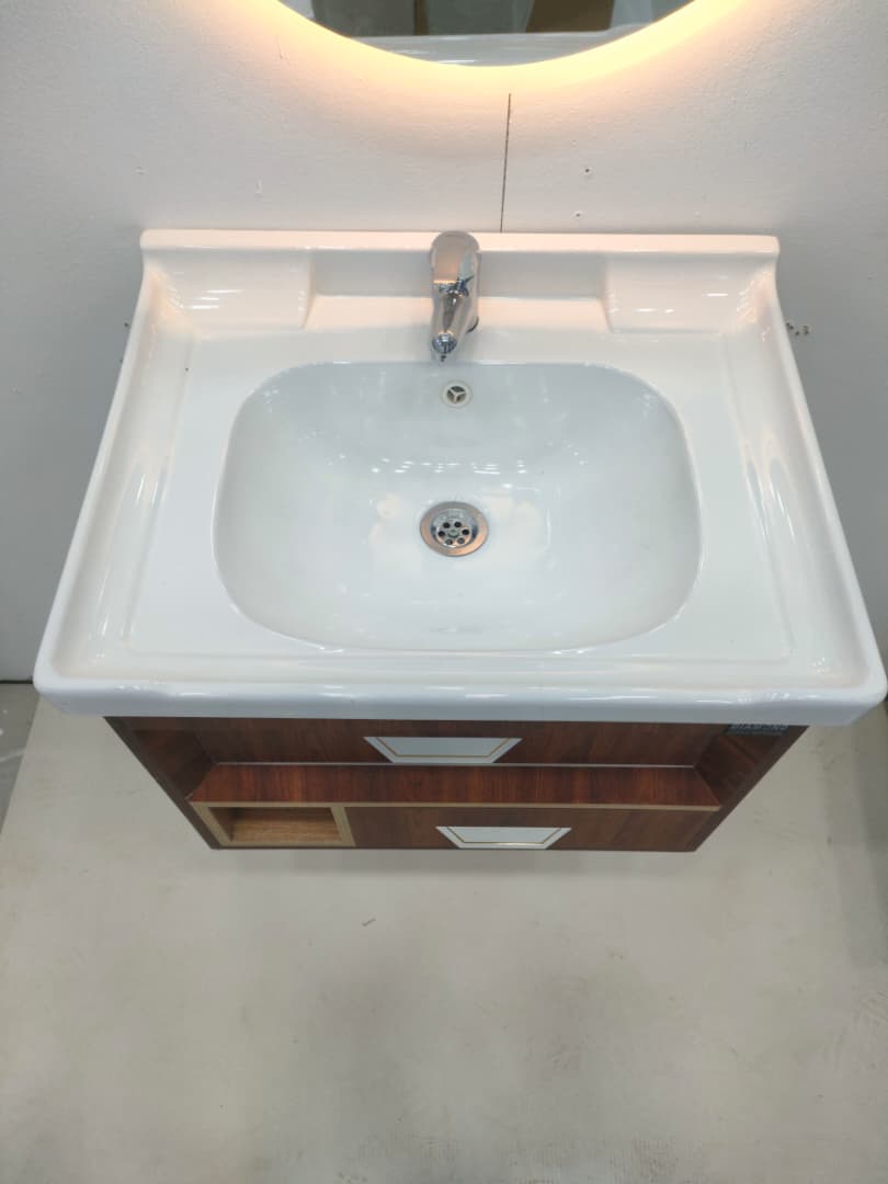 pack 11 (60x47)cm 100% pvc plaquage pvc couleur bois Vasque ceramique + ROBINET MITIGEUR+SIPHON GRATUIT