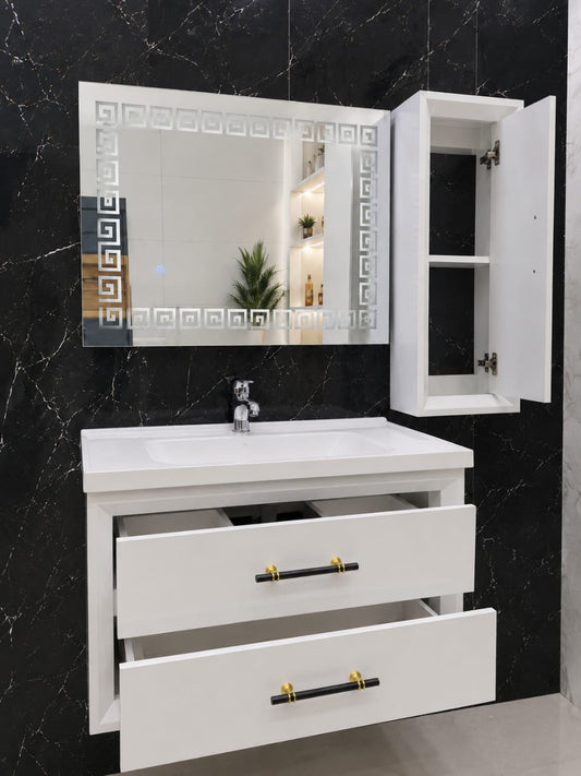 TIMGAD (80cmx47cm) BLANC 2 TIROIRS عرض حمام عصري مع عدة هدايا و توصيل مجاني